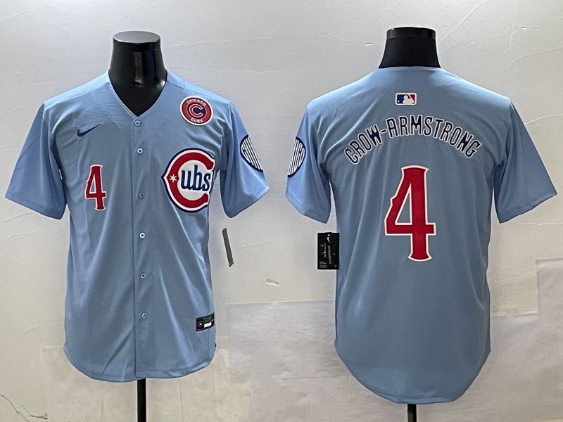 Men Chicago Cubs #4 Crow-Armstrong Light Blue Throwback 2025 Nike MLB Jersey style 2
